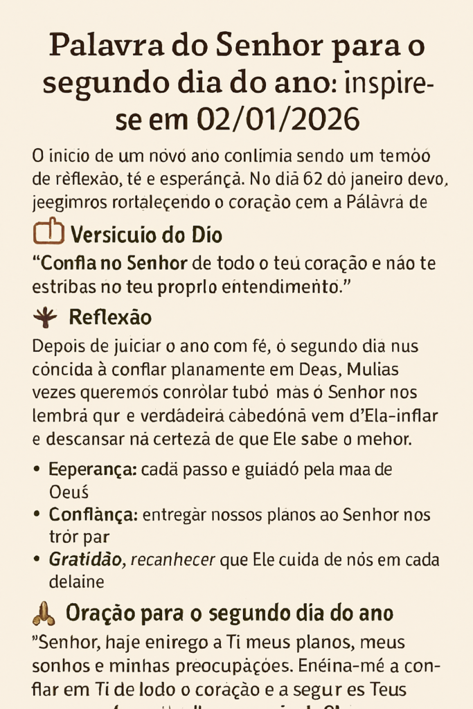 Bíblia aberta, simbolizando a Palavra de Deus e a fé para o dia 02/01/2026. Inspiração para avivamento e renovação espiritual, fortalecendo a confiança no Senhor.