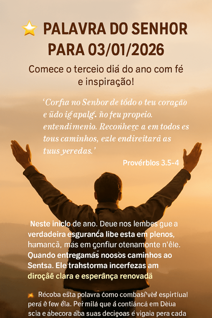 Imagem inspiradora com um versículo bíblico para o ano novo de 2026, focando na confiança em Deus. Transmite uma mensagem de avivamento e renovação espiritual para o dia a dia.