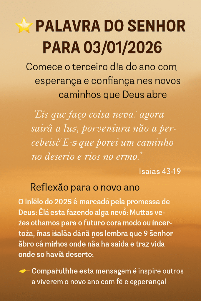 Ilustração da Palavra do Senhor para 2026, simbolizando um novo começo e renovação espiritual. Reflete a promessa de avivamento na bíblia e as coisas novas que Deus faz em sua vida.