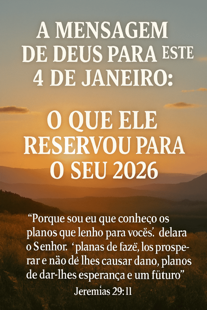 Representação visual da mensagem de Deus para 4 de janeiro de 2026, simbolizando os planos divinos e a esperança para o ano novo. A imagem evoca a busca por 'avivamento na bíblia' e a direção espiritual para o futuro, conforme o 'versículo de ano novo 2026' de Jeremias 29:11.