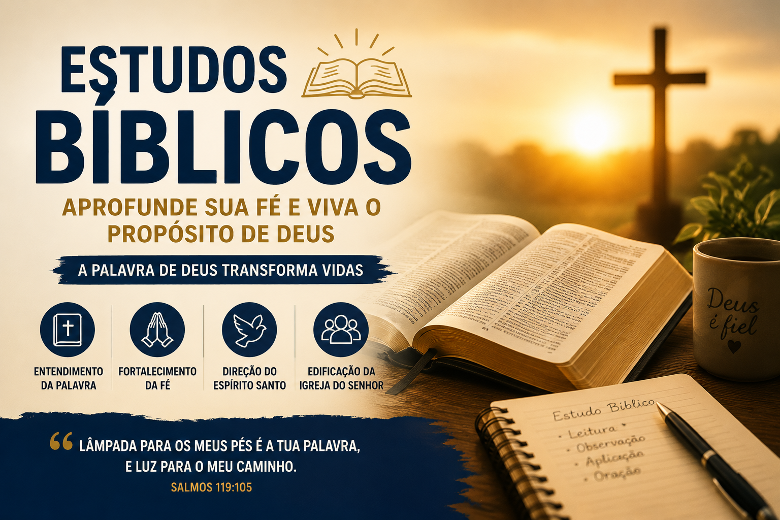 Pessoa dedicada ao estudo bíblico, aprofundando na Palavra de Deus para fortalecer a fé e buscar avivamento espiritual.