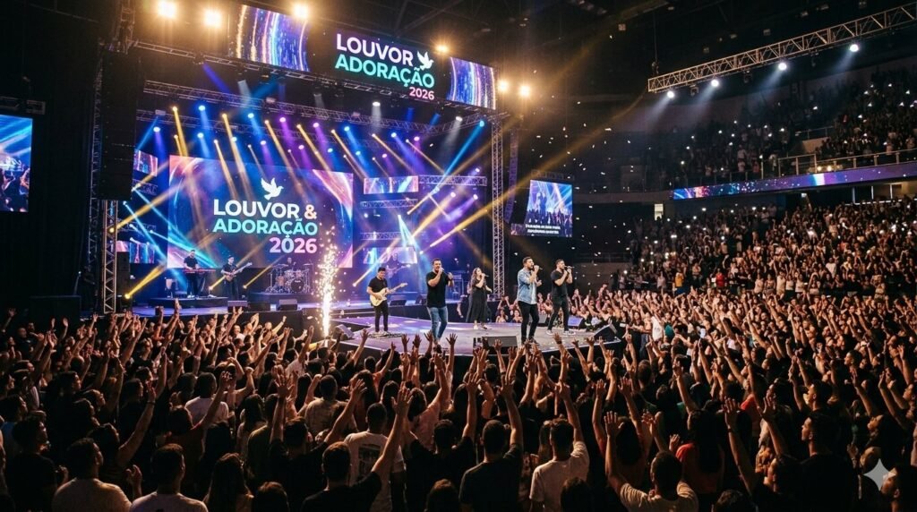 Representação da parceria inédita entre gigantes do louvor e adoração, marcando o lançamento gospel 2026 na música cristã brasileira.