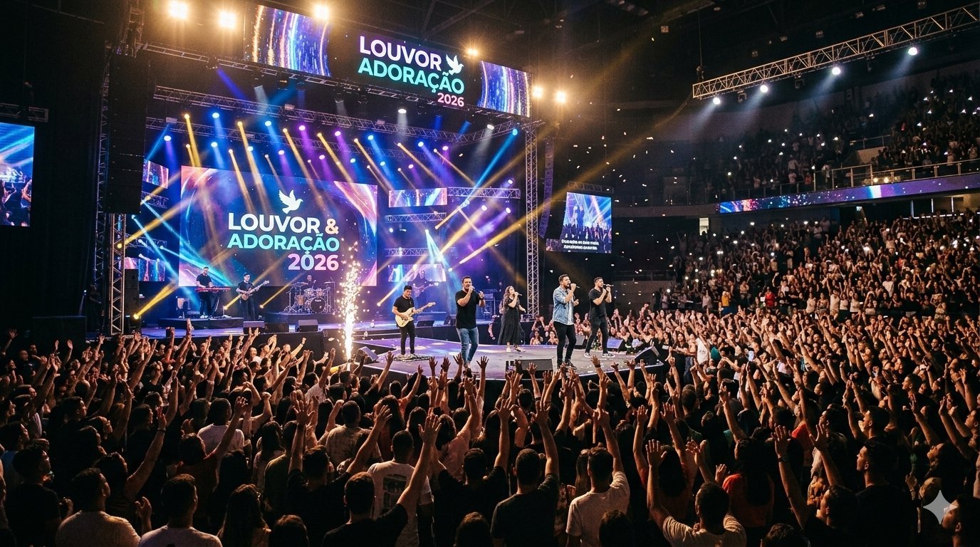 Representação da parceria inédita entre gigantes do louvor e adoração, marcando o lançamento gospel 2026 na música cristã brasileira.